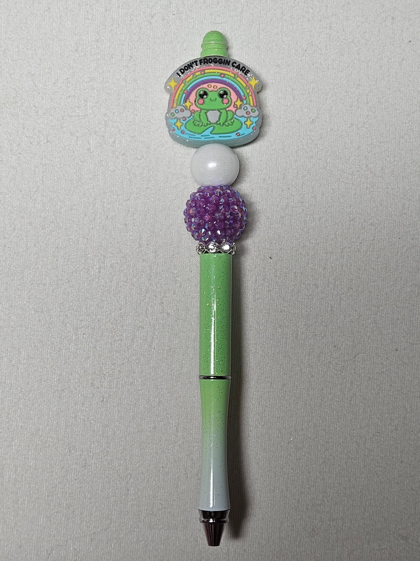 Beaded done froggin care green ombre metal pen