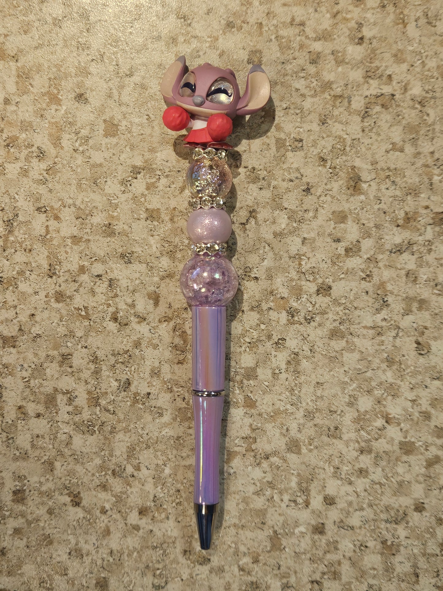 Beaded angel opal purple plastic pen