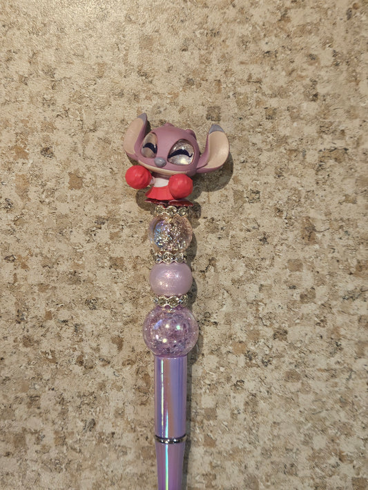 Beaded angel opal purple plastic pen