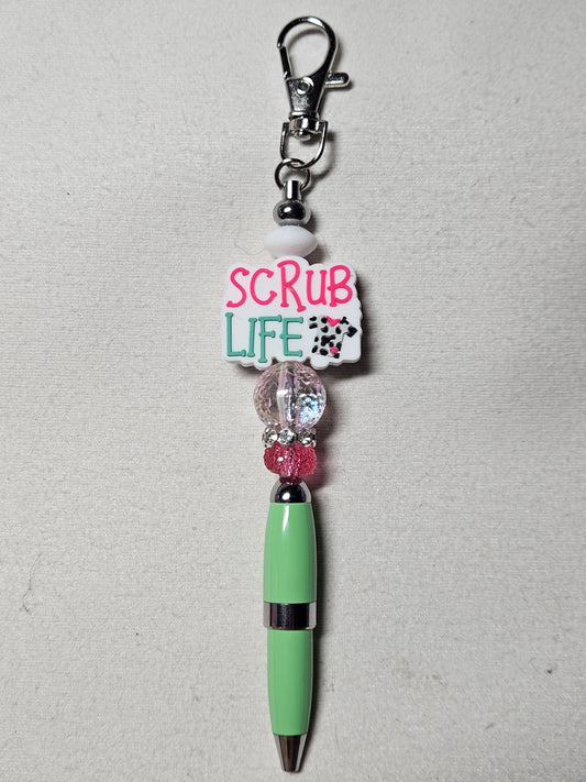 Beaded keychain badge reel scrub life pen