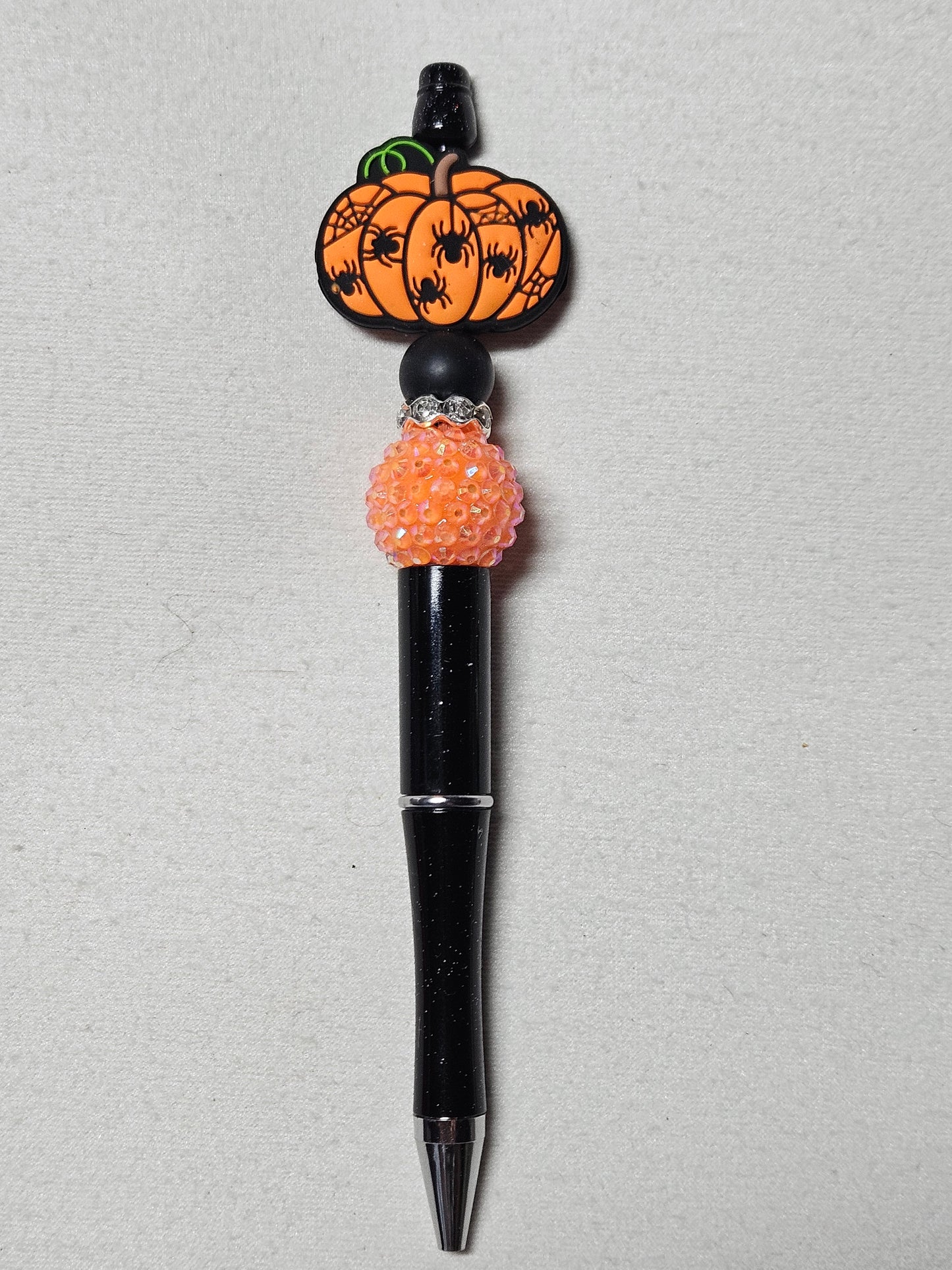 Beaded orange spider pumpkin black plastic pen