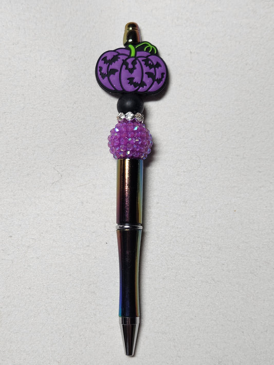 Beaded bat purple pumpkin with opal plastic pen