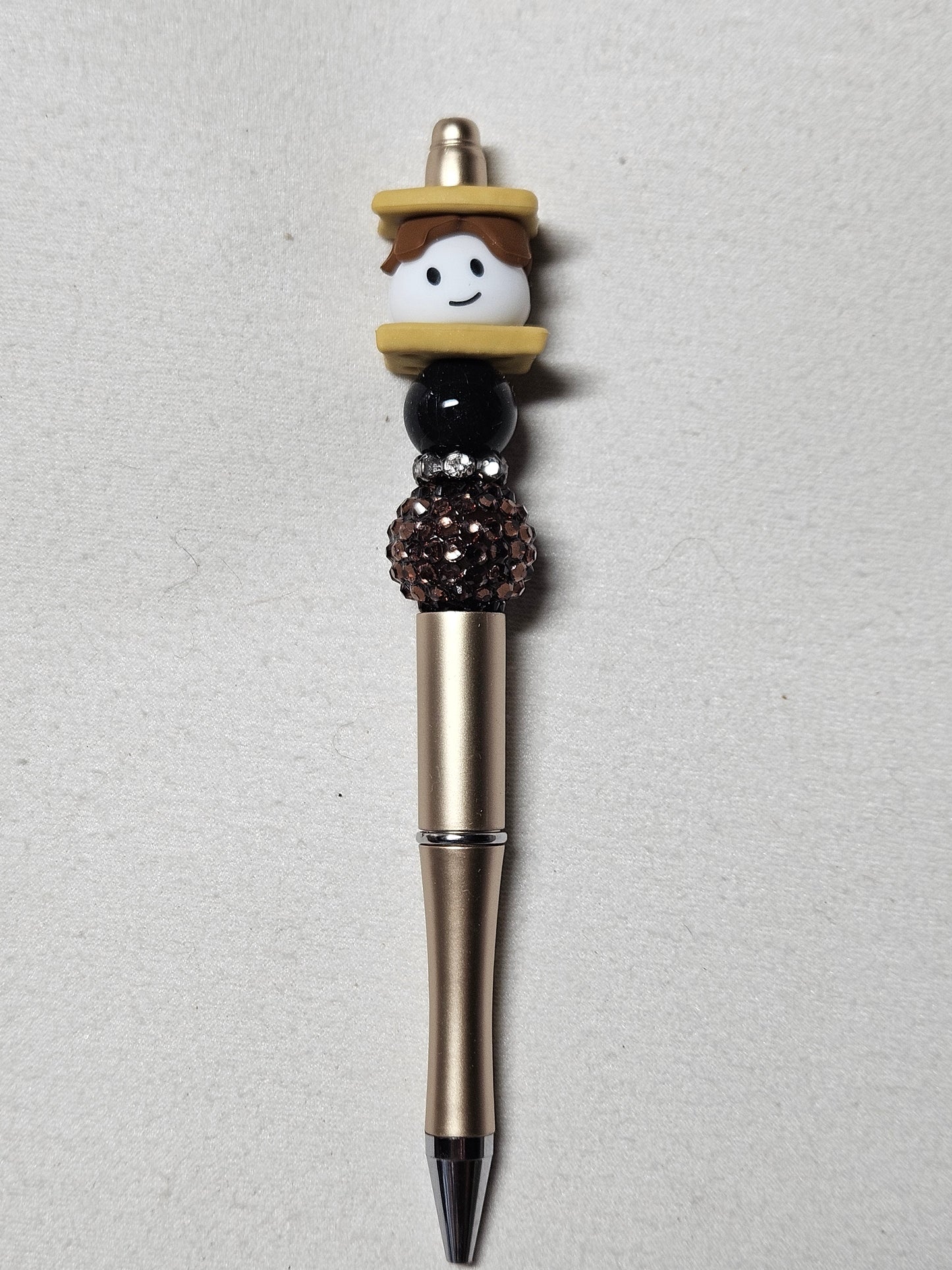 Beaded 3D smores gold metal pen