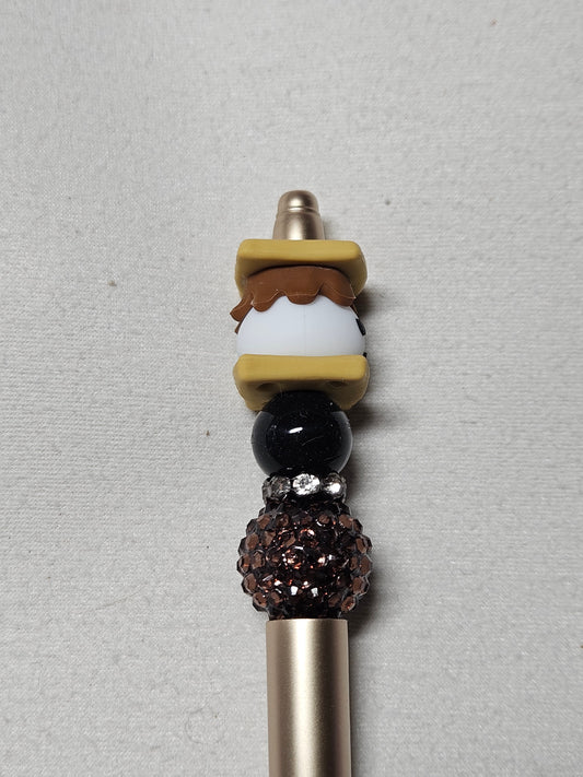 Beaded 3D smores gold metal pen