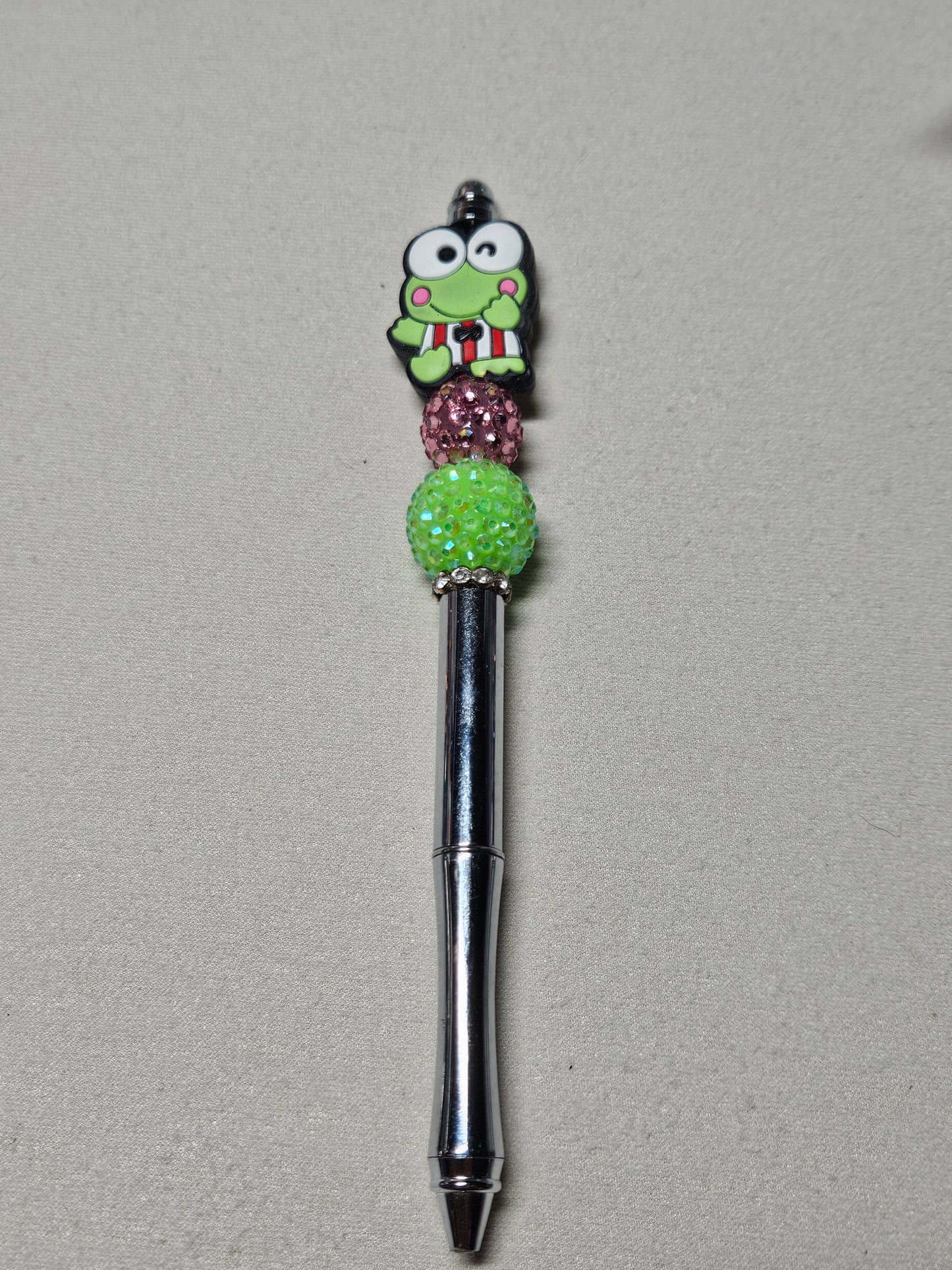 Beaded wink keroppi silver metal pen