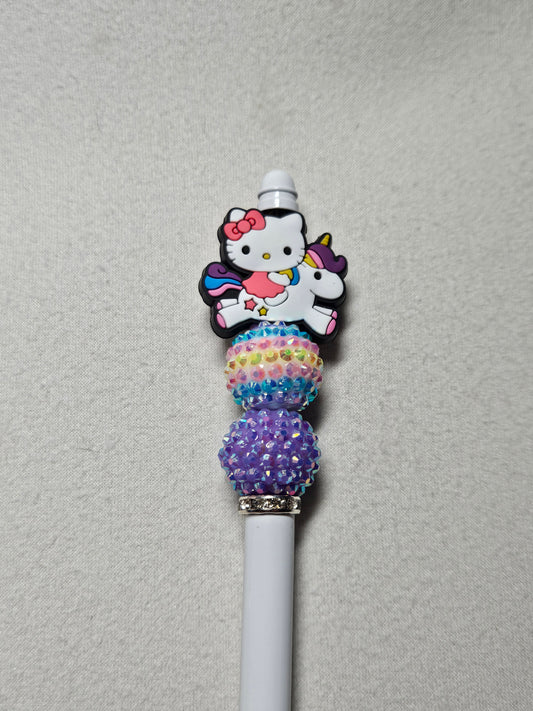 Beaded white unicorn hello kitty metal pen