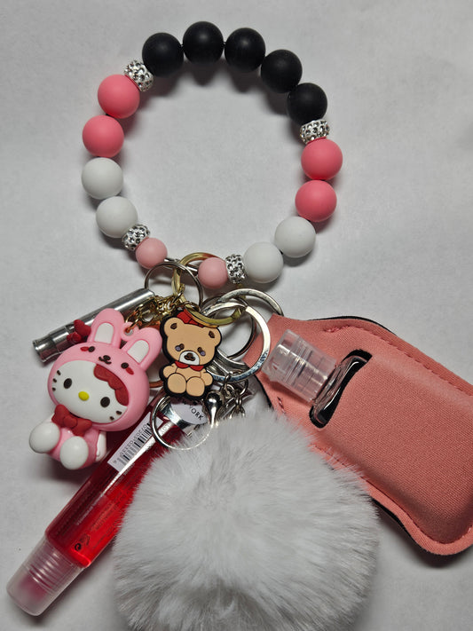 Beaded wristlet hello kitty keychain