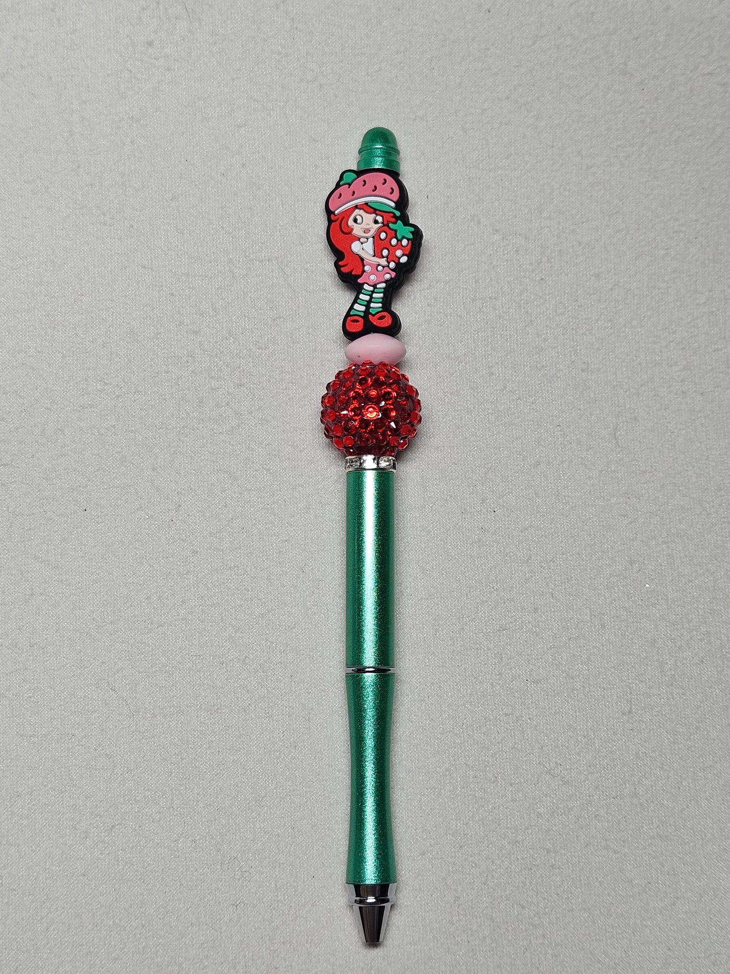 Beaded strawberry shortcake green metal pen