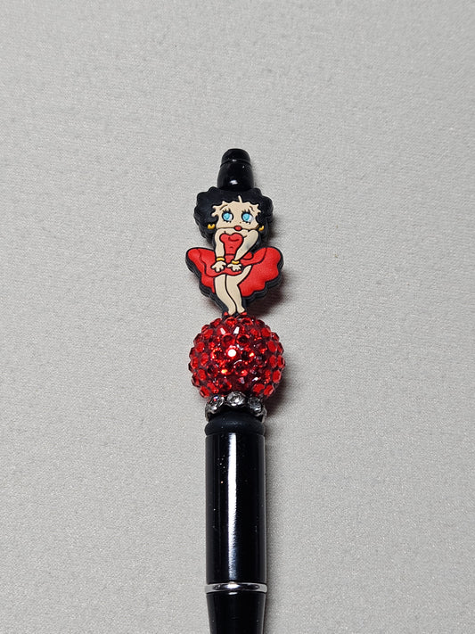 Beaded Betty boop black plastic pen