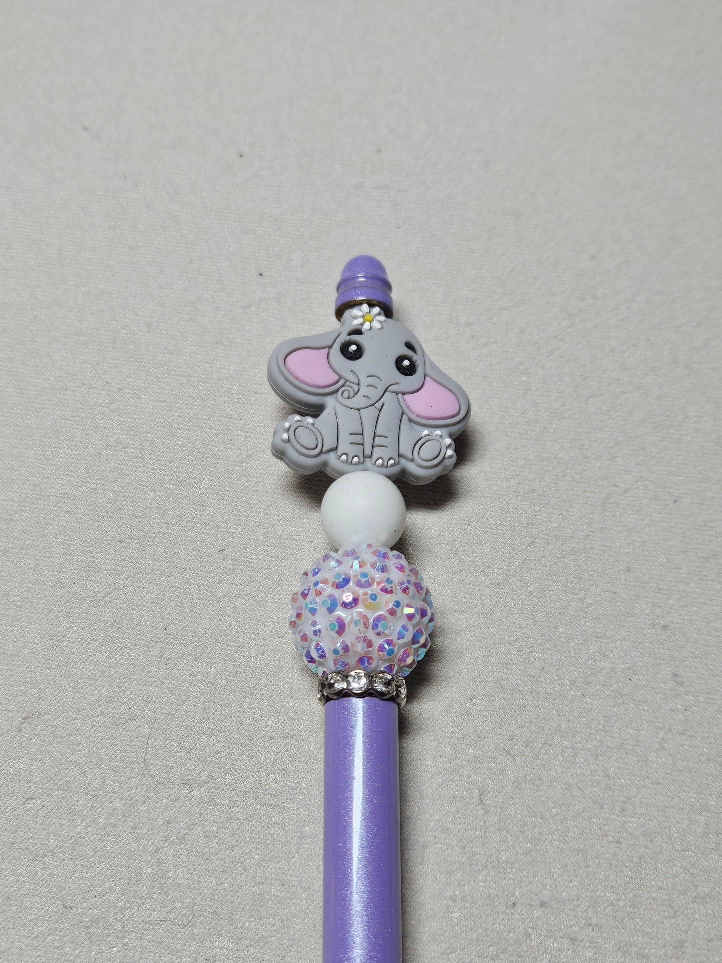 Beaded gray elephant purple metal pen