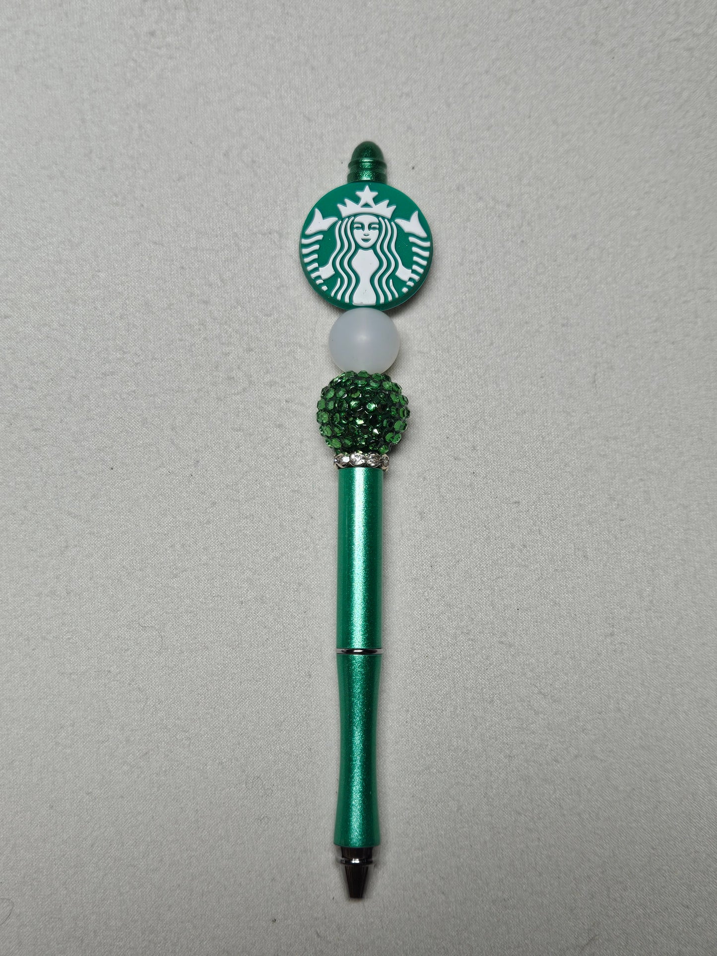 Beaded starbucks coffee green metal pen