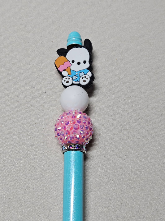 Beaded pochacco blue metal pen