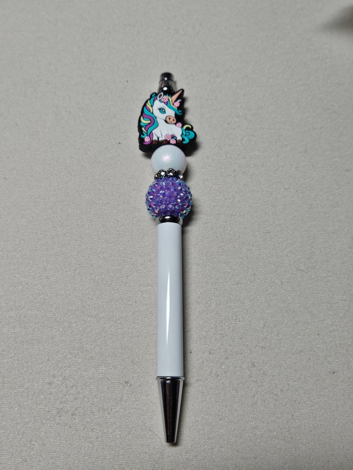 Beaded unicorn white metal pen