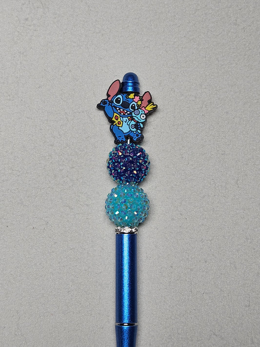 Beaded stitch blue metal pen