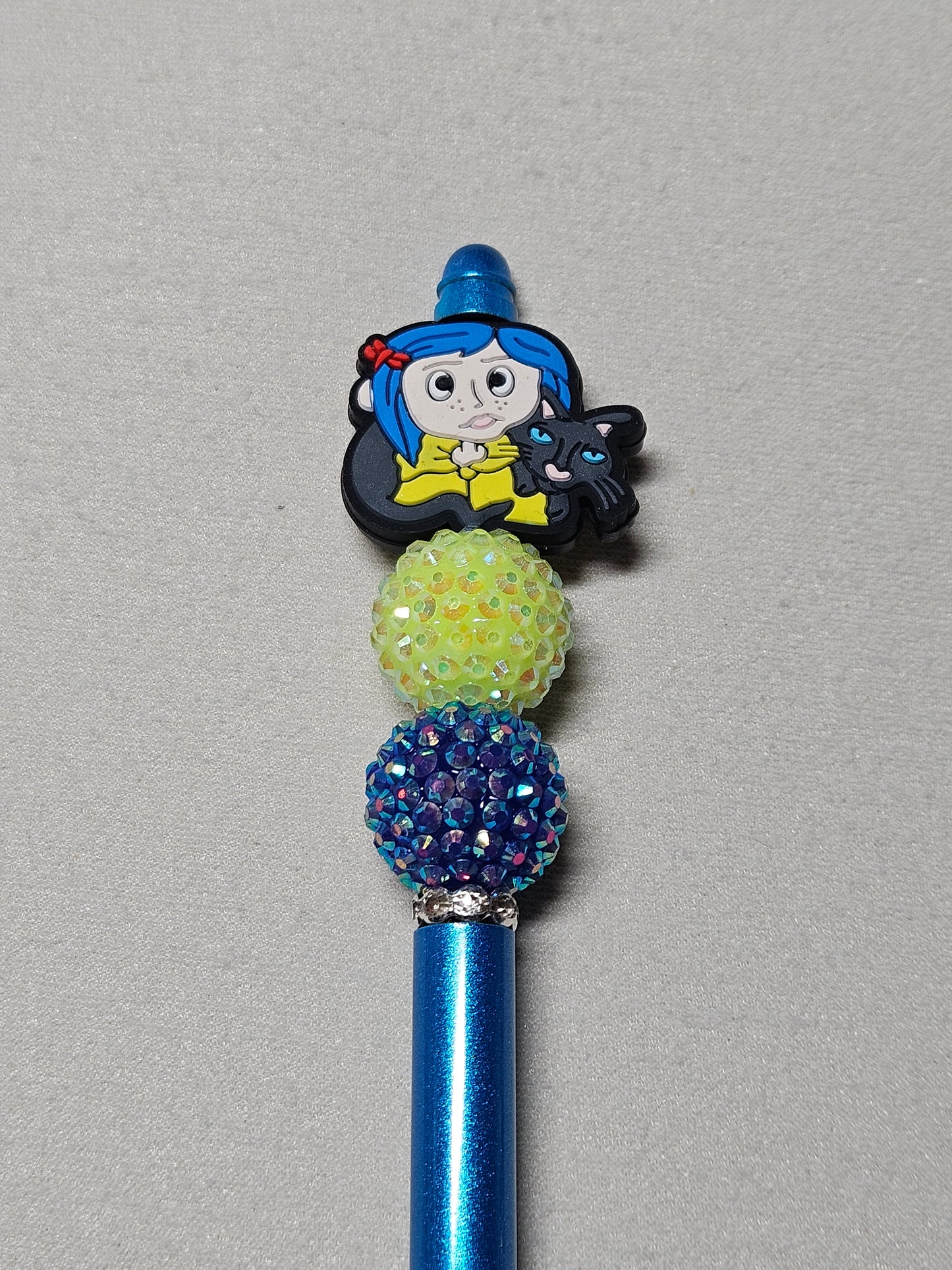 Beaded coraline blue metal pen