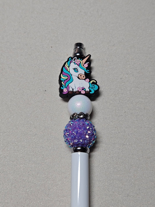 Beaded unicorn white metal pen