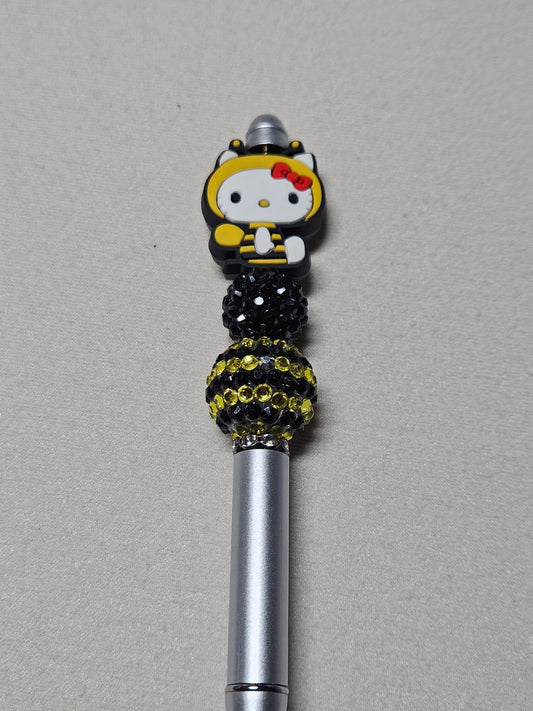 Beaded HK bee silver metal pen