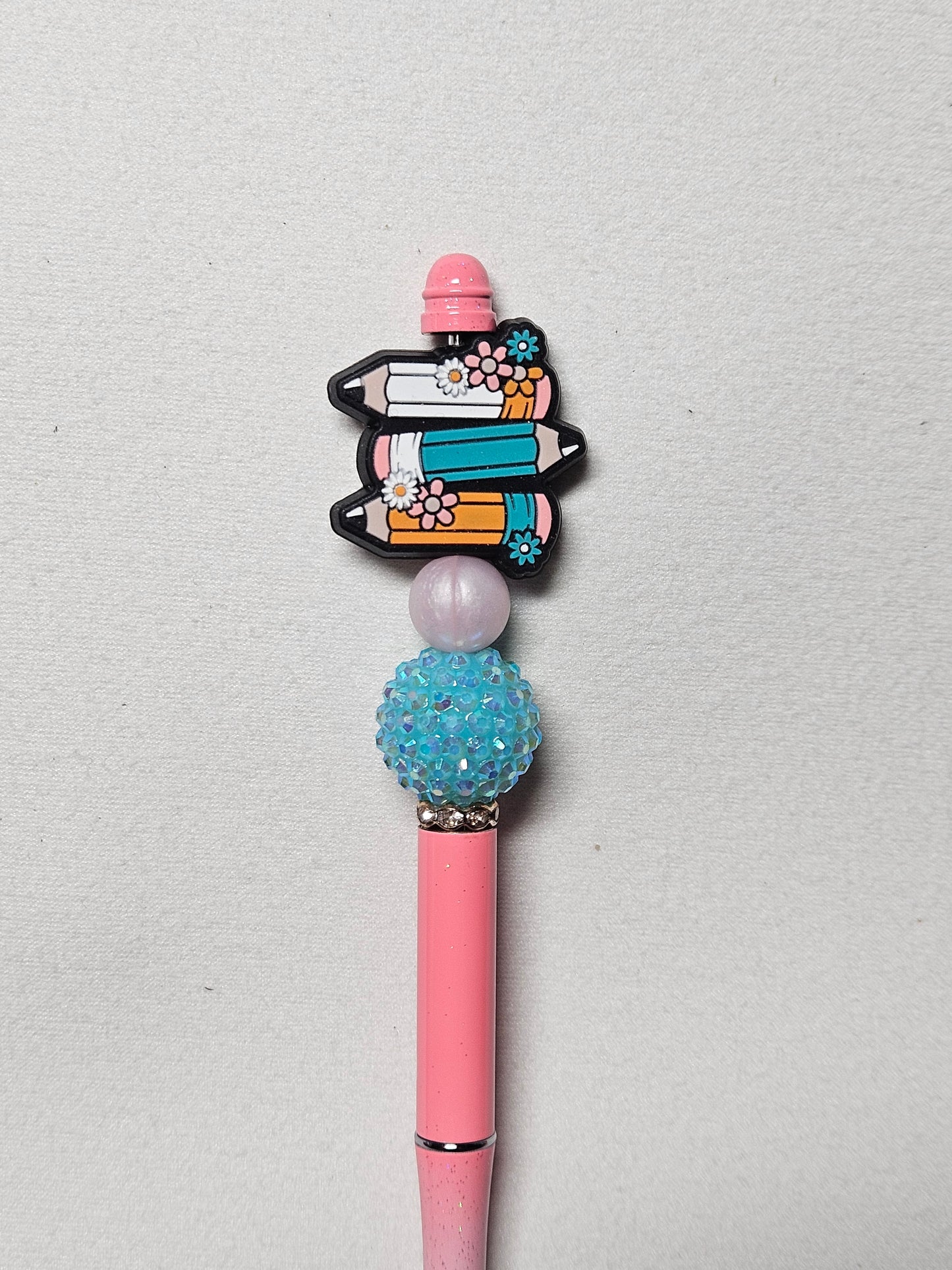 Beaded pink ombre metal pen stacked pencil