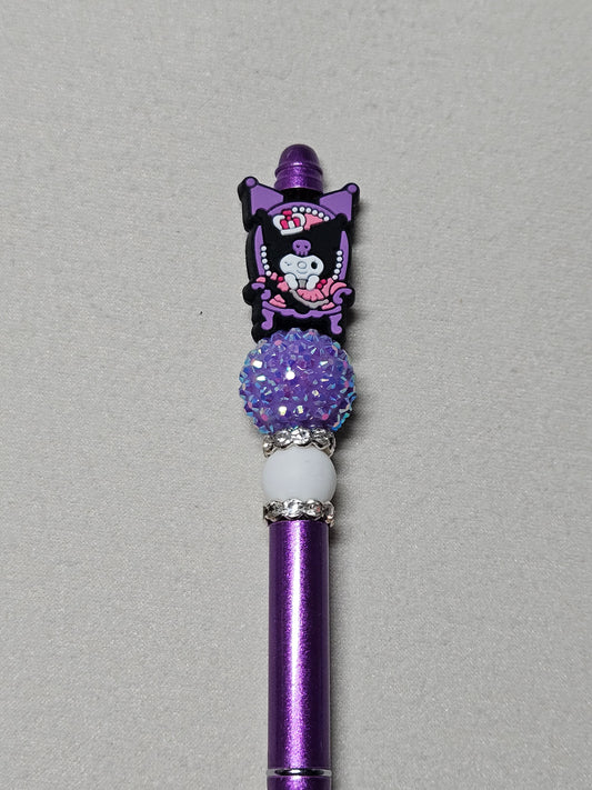 Beaded kuromi chair purple metal pen