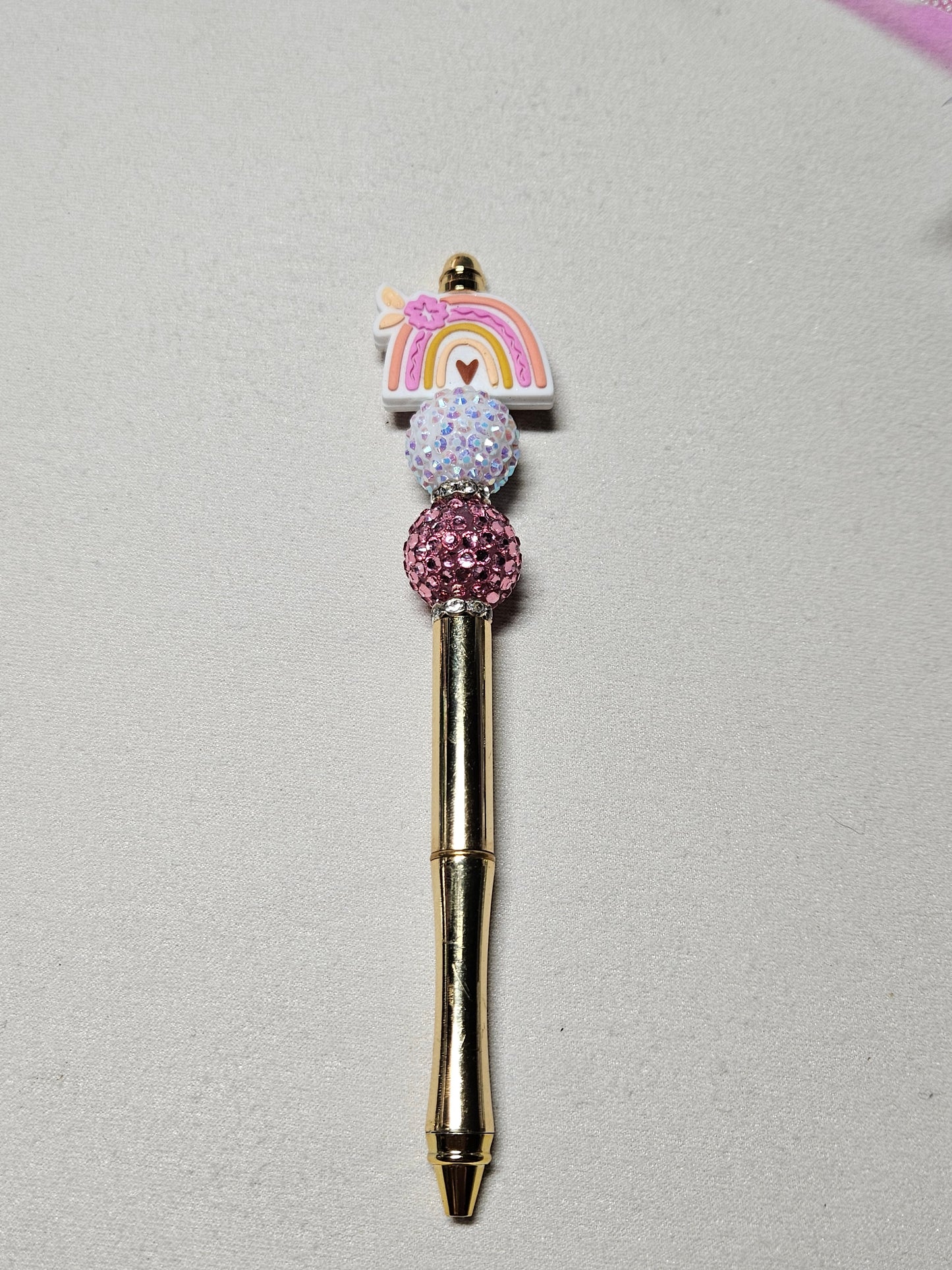 Beaded rainbow gold metal pen