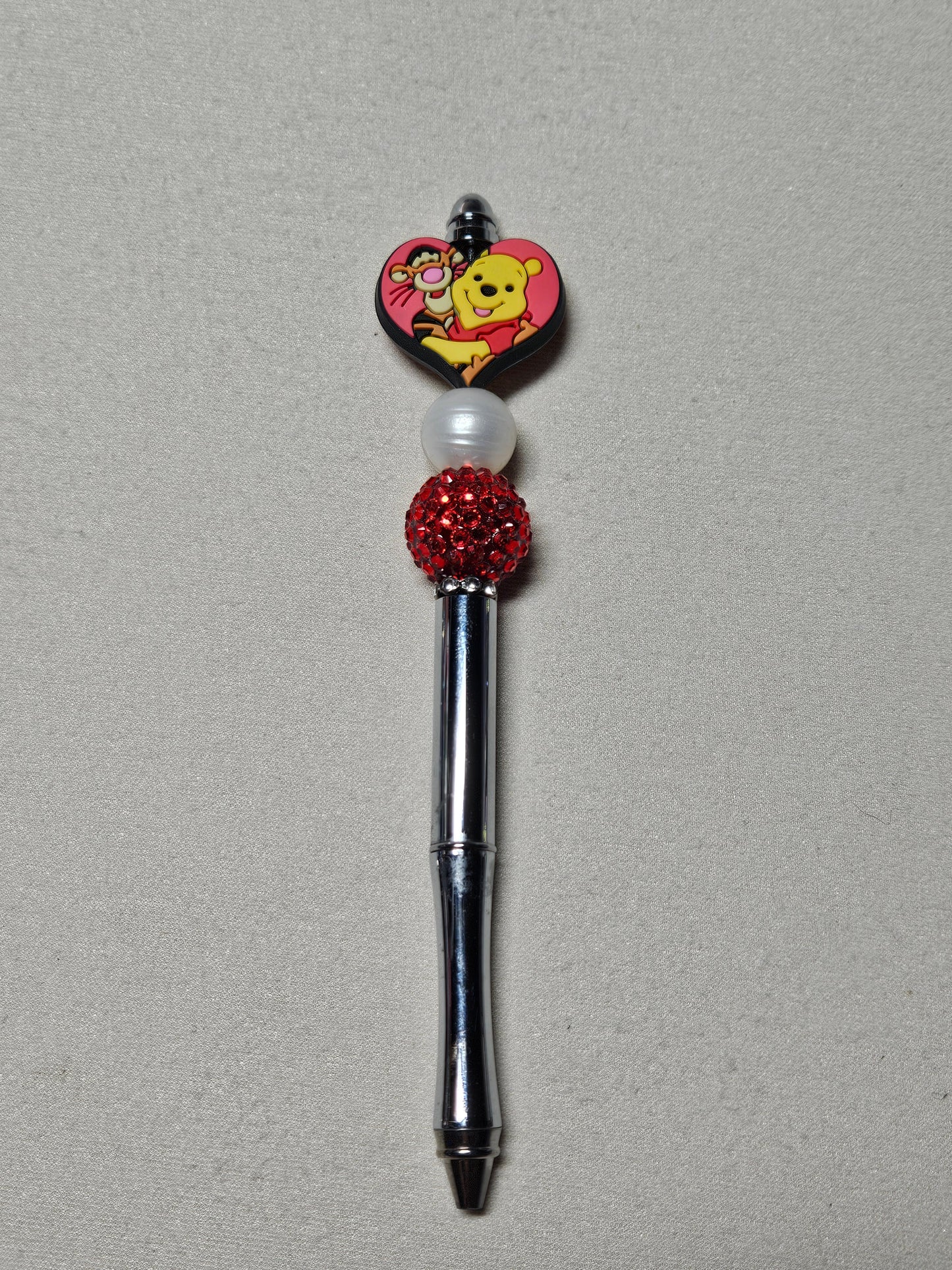 Beaded winnie and tigger silver metal pen