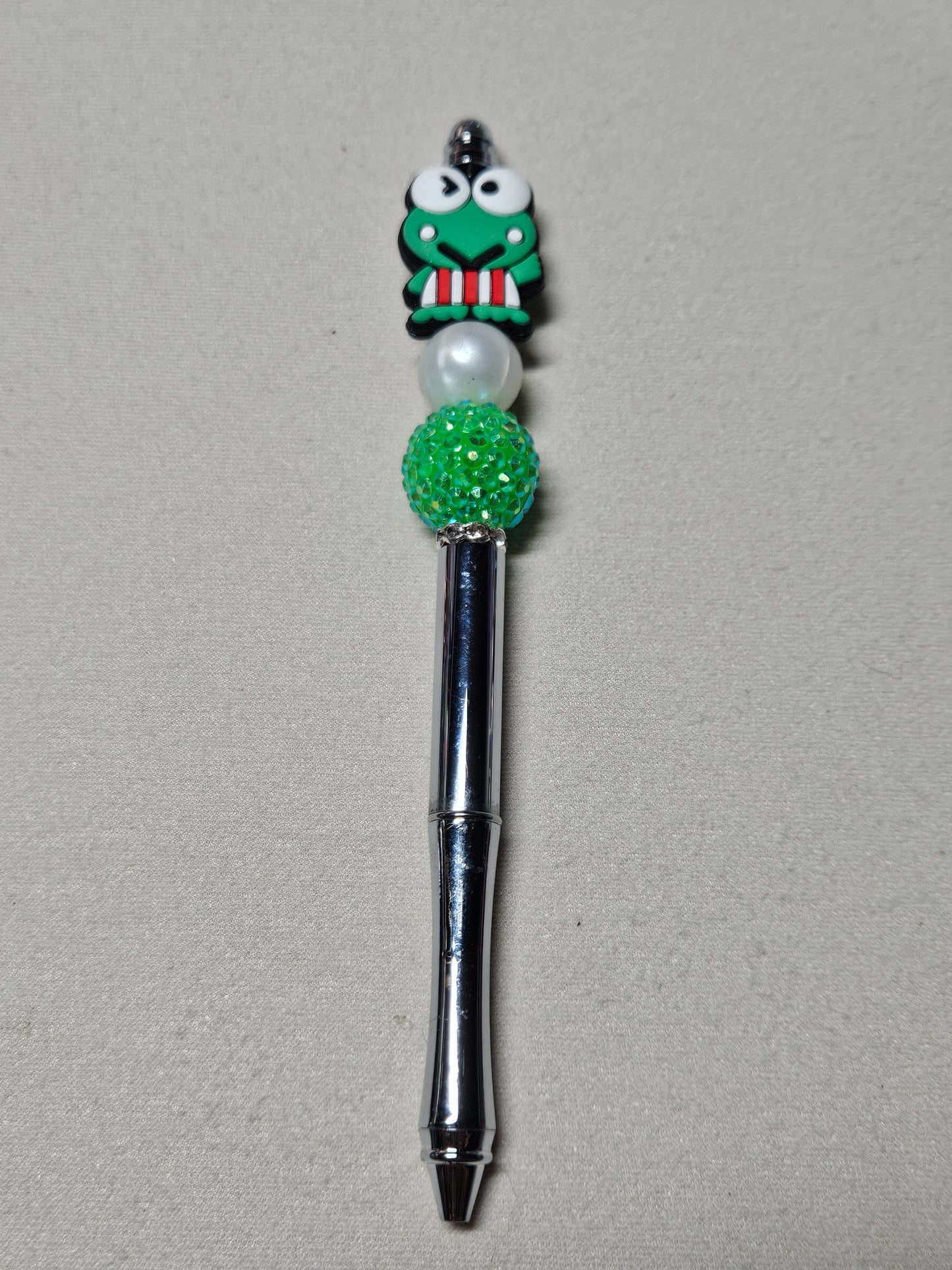 Beaded keroppi silver metal pen