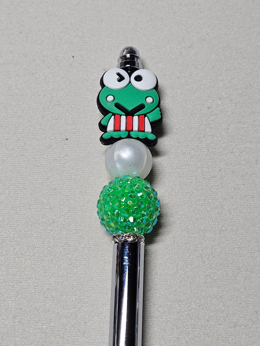 Beaded keroppi silver metal pen