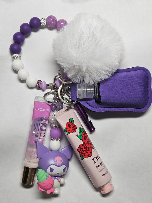 Beaded wristlet kuromi keychain