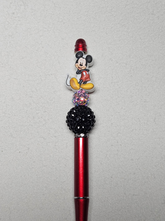 Beaded mickey mouse red metal pen