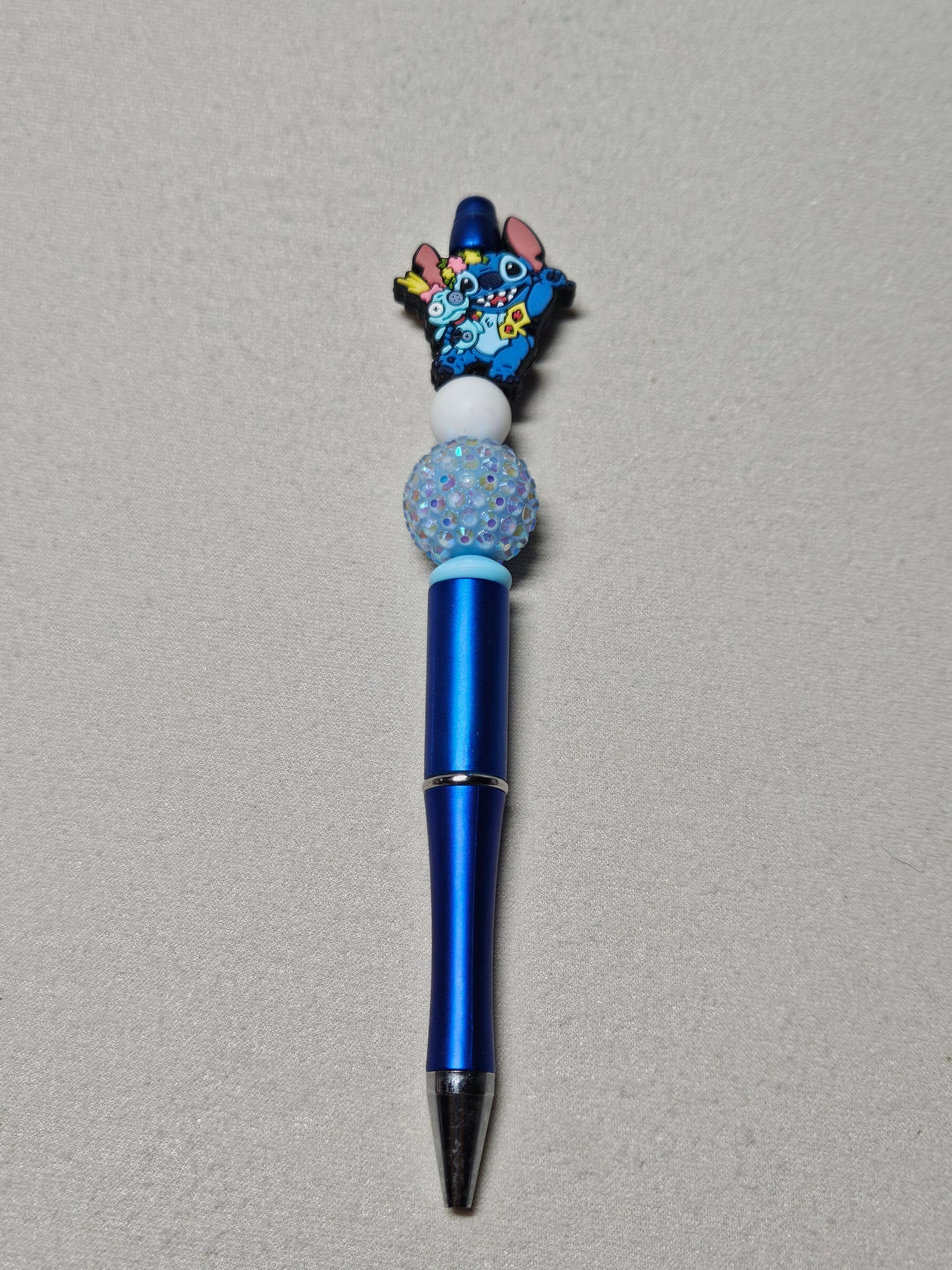 Beaded stitch blue plastic pen