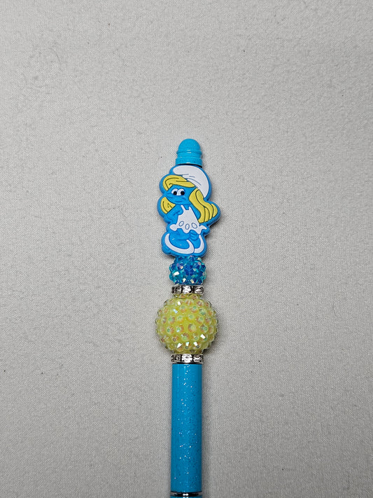 Beaded smurfette blue ombre metal pen