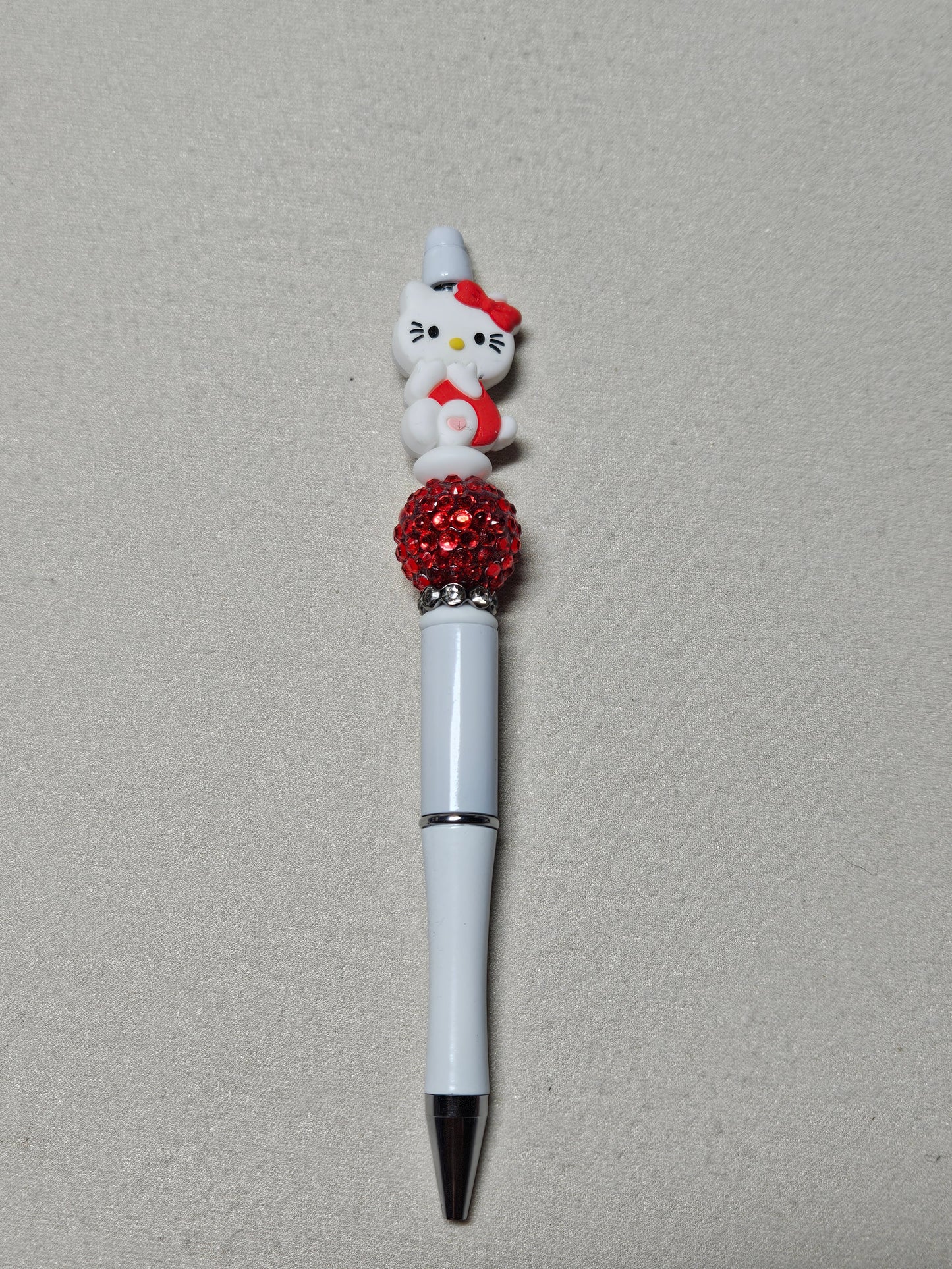 Beaded red hello kitty  white plastic pen