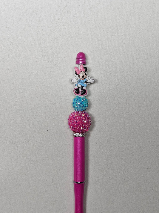 Beaded minnie mouse pink metal pen