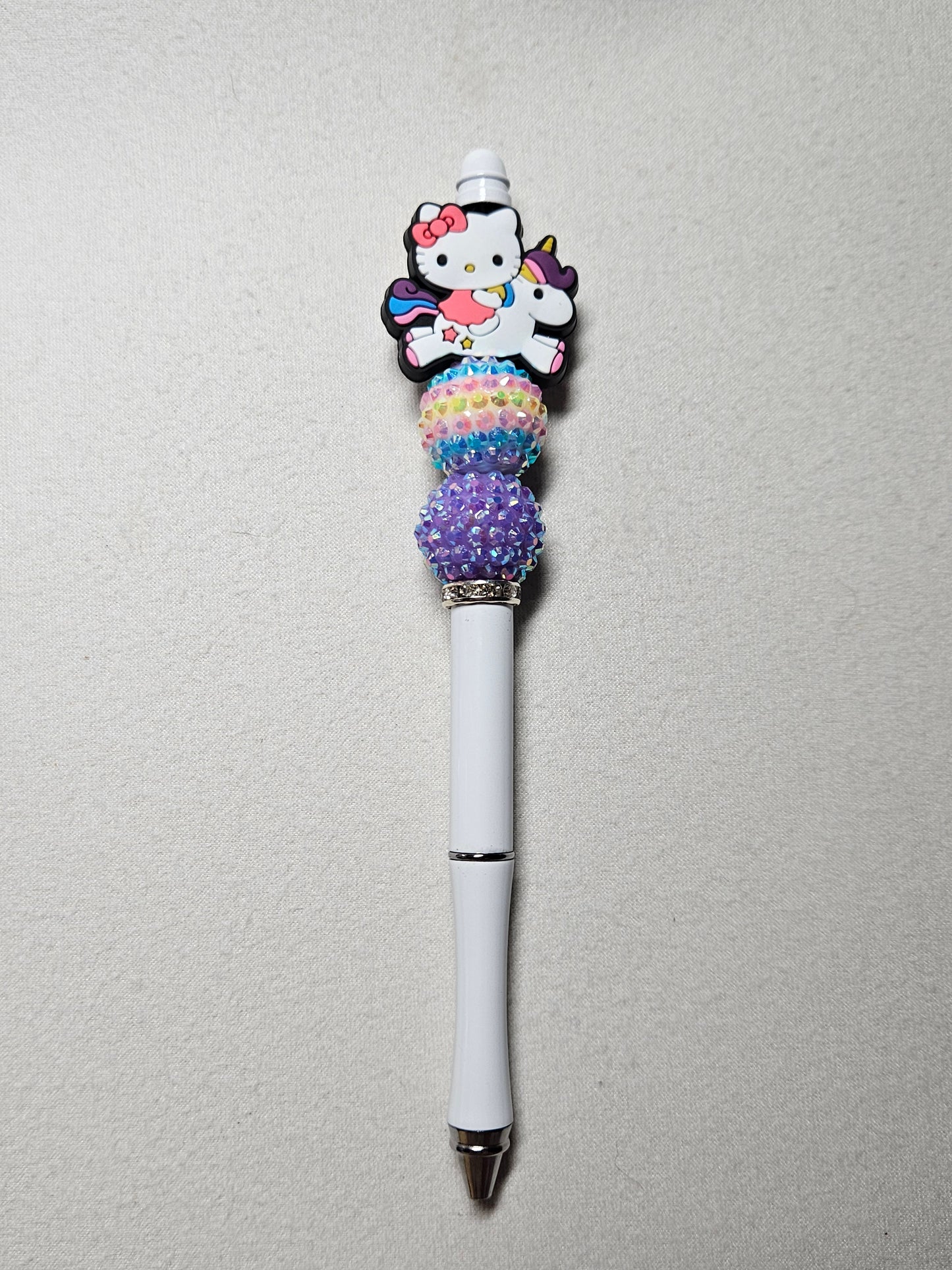 Beaded white unicorn hello kitty metal pen