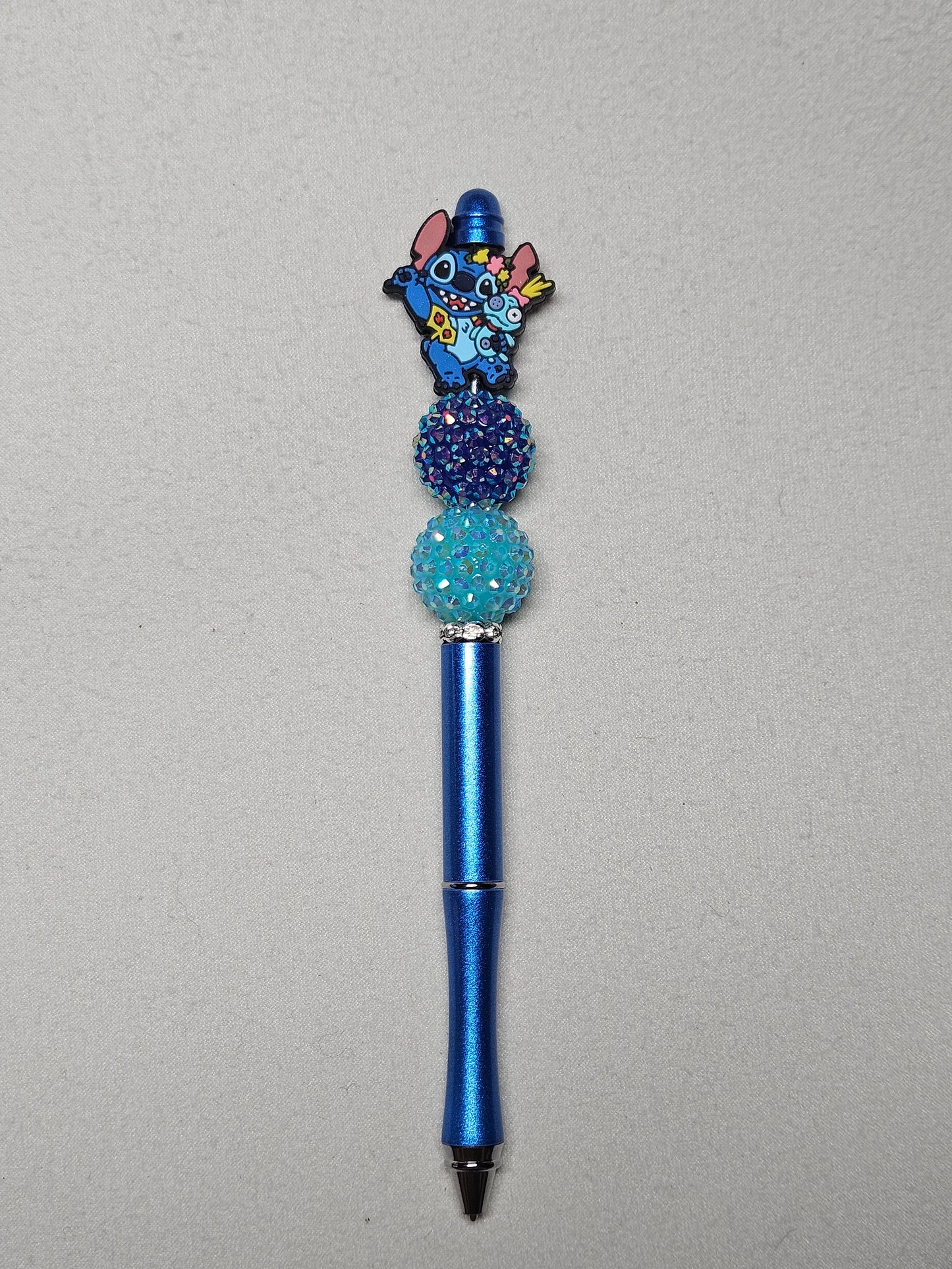 Beaded stitch blue metal pen