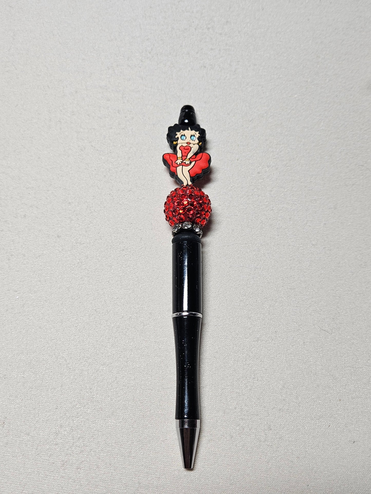 Beaded Betty boop black plastic pen