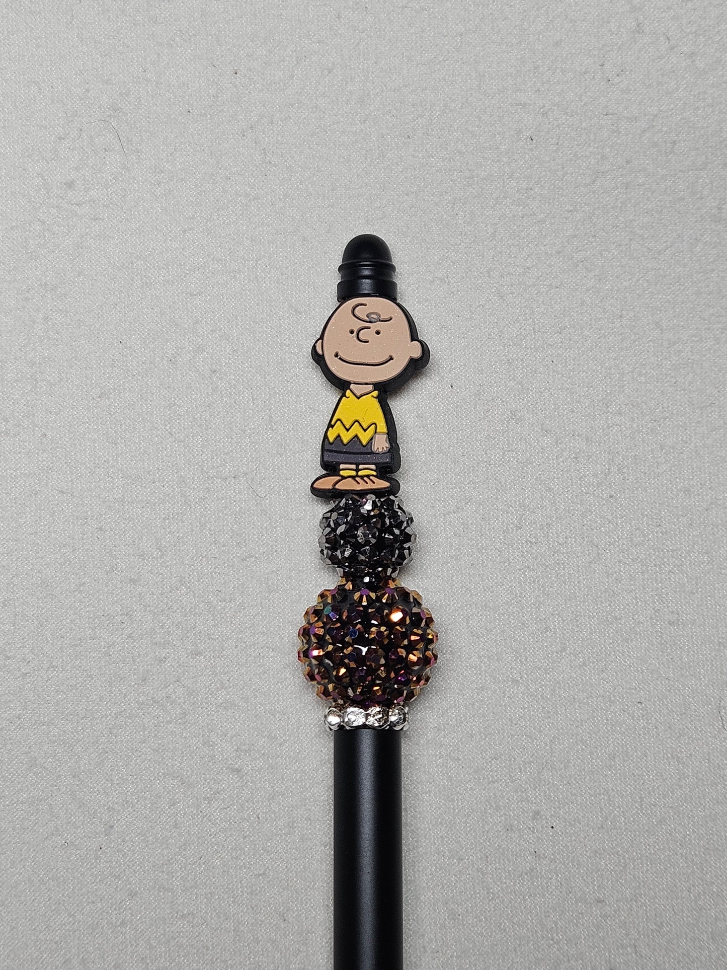 Beaded charlie brown black metal pen