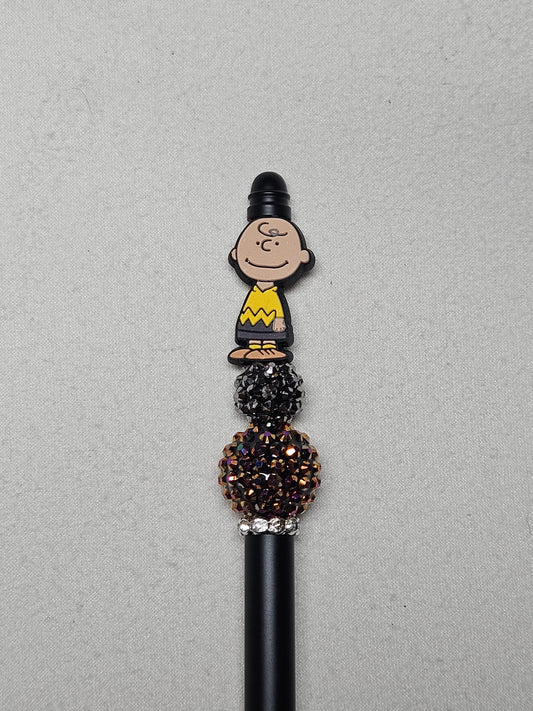 Beaded charlie brown black metal pen