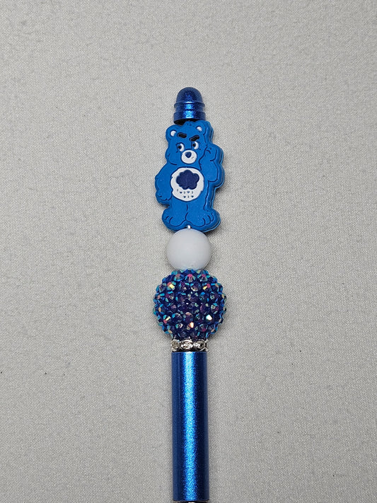 Beaded grumpy care bear blue metal pen