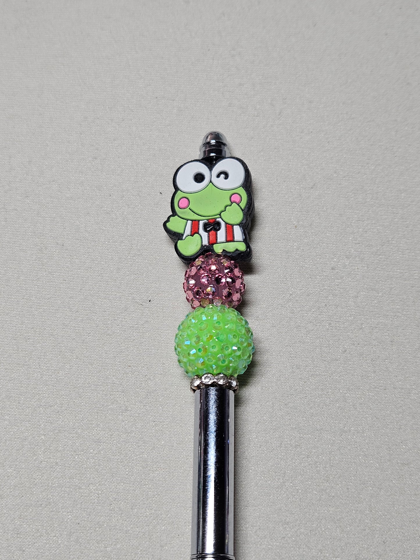 Beaded wink keroppi silver metal pen