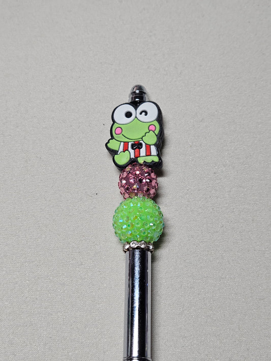 Beaded wink keroppi silver metal pen