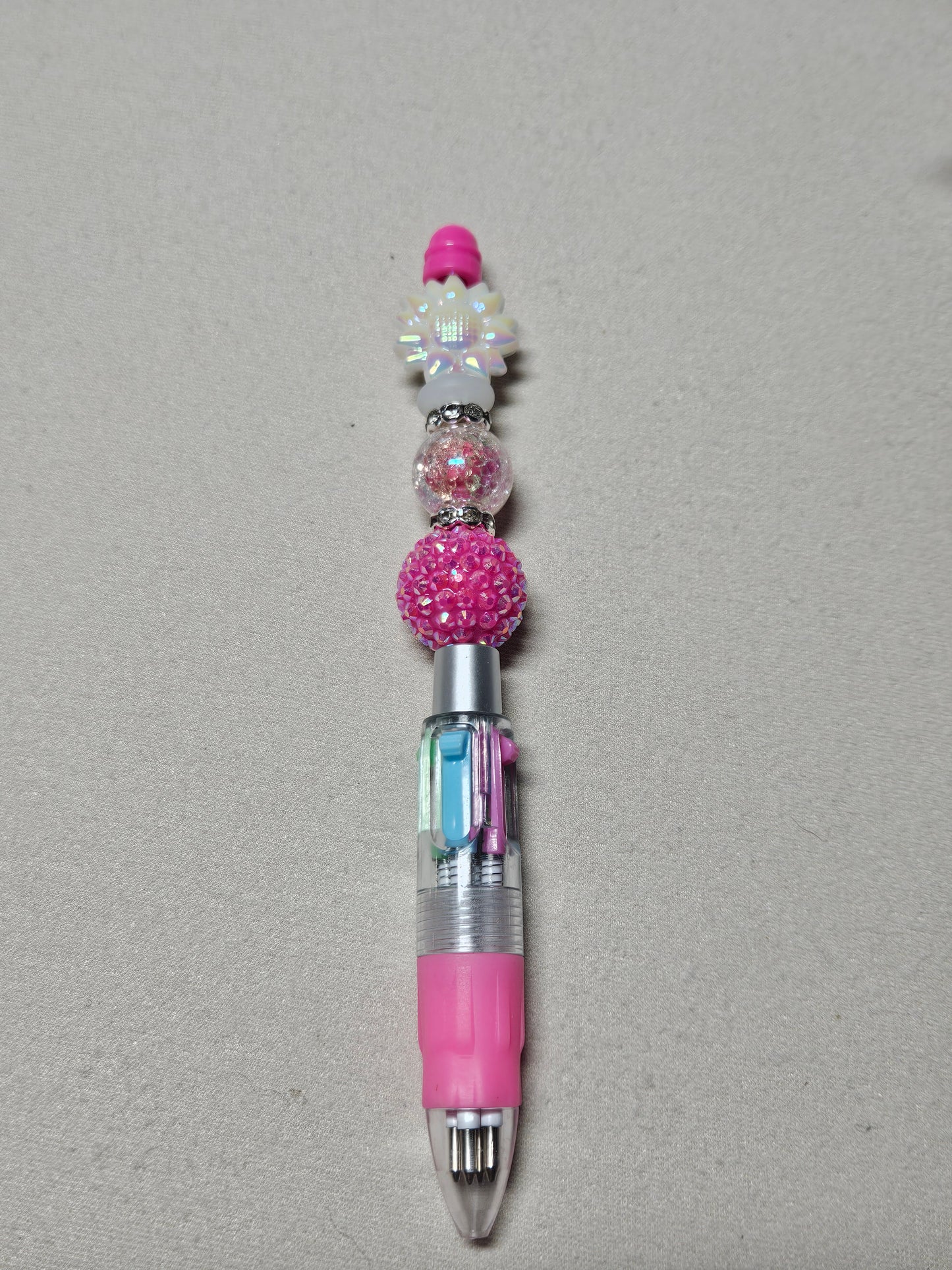 Beaded multi color pink pen