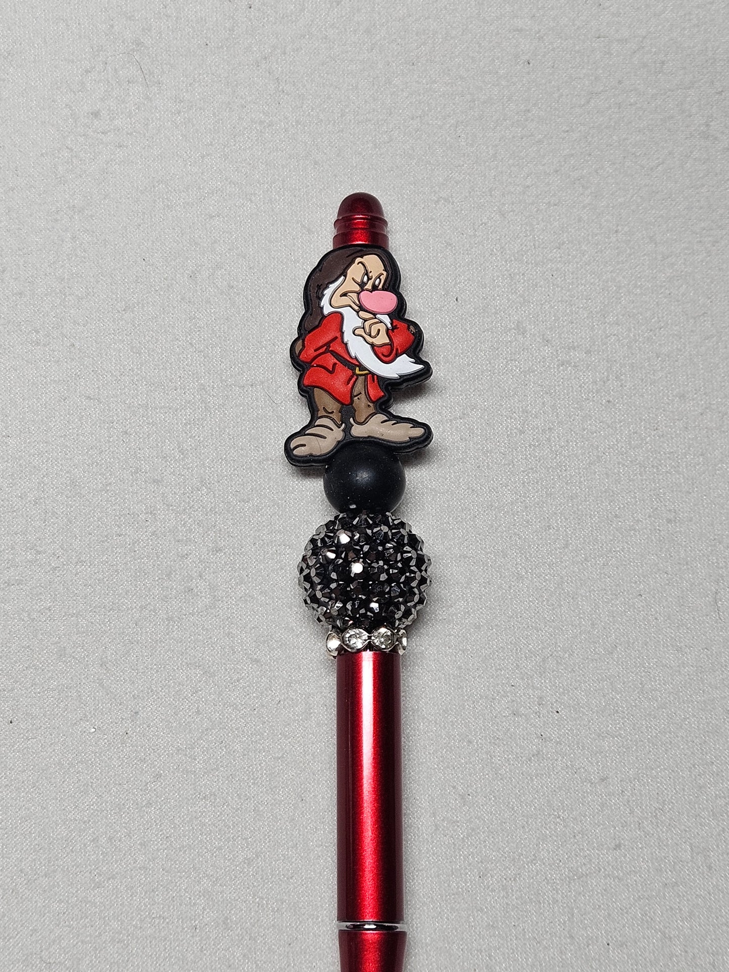 Beaded grumpy dwarf red metal pen