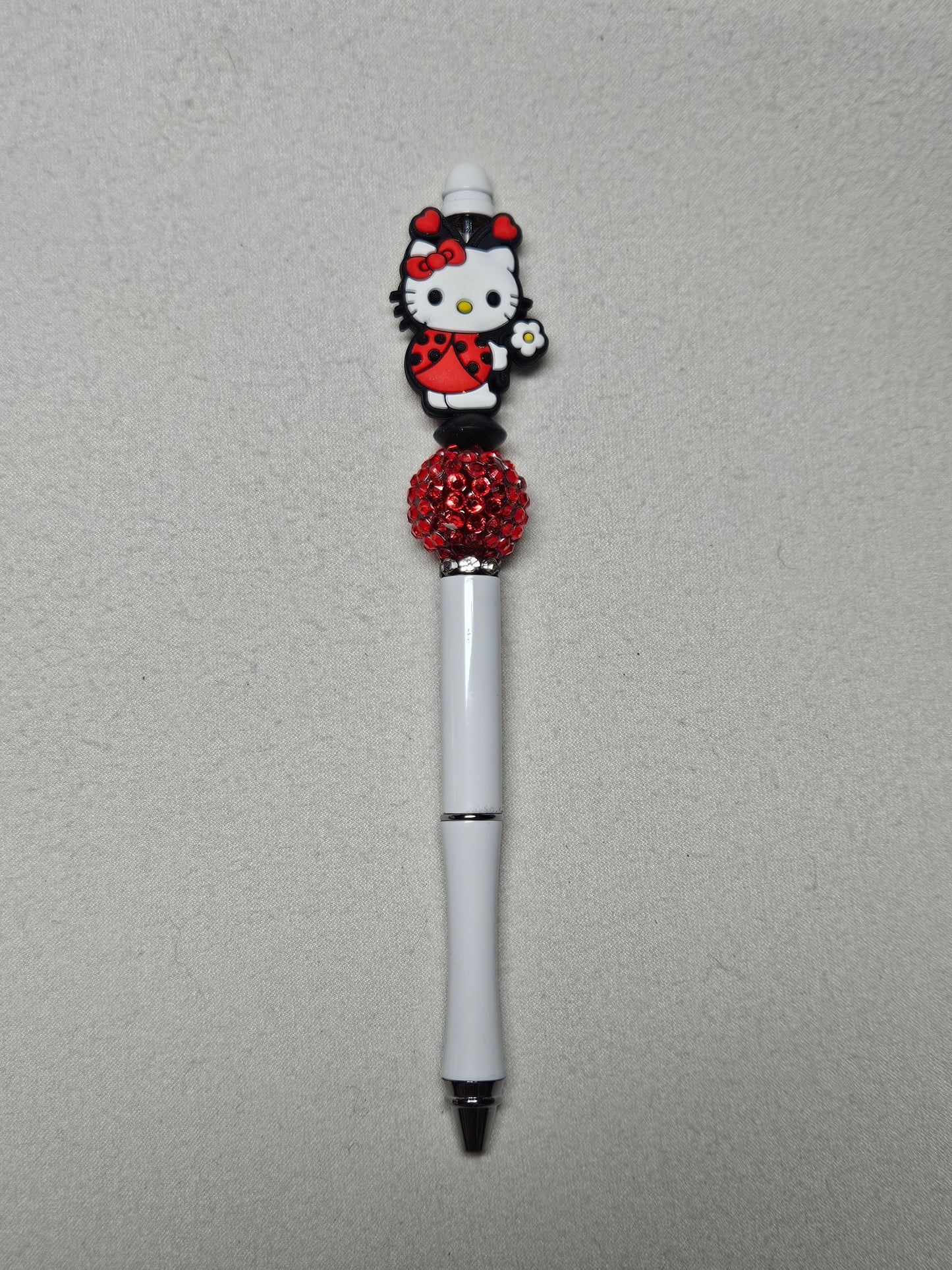 Beaded ladybug HK white metal pen