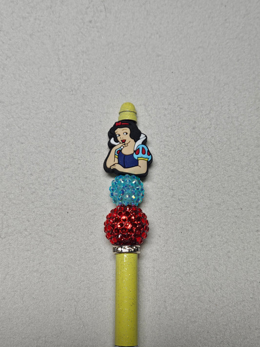 Beaded snow white yellow metal pen