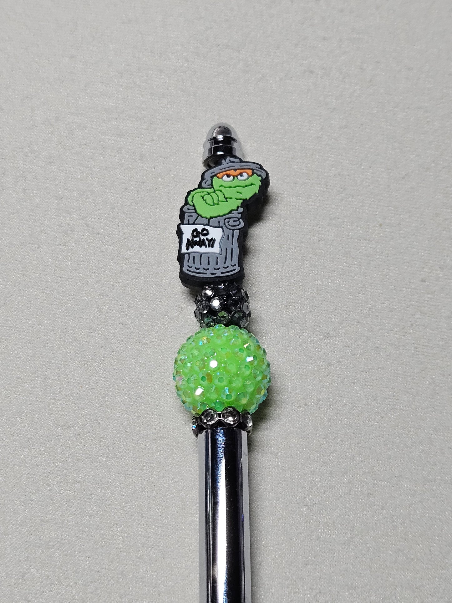 Beaded oscar the grouch silver metal pen