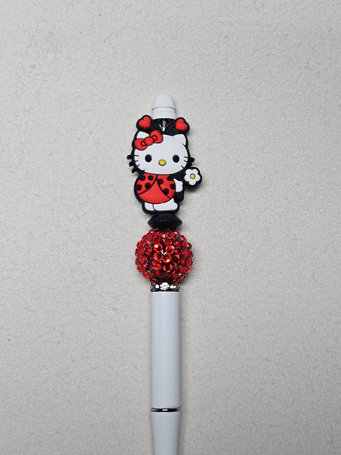 Beaded ladybug HK white metal pen