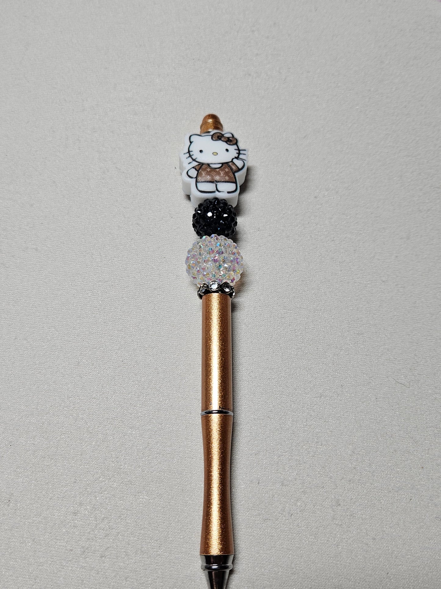 Beaded LV hello kitty gold metal pen