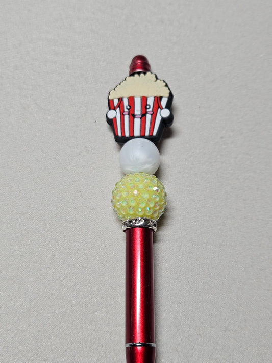 Beaded popcorn red metal pen