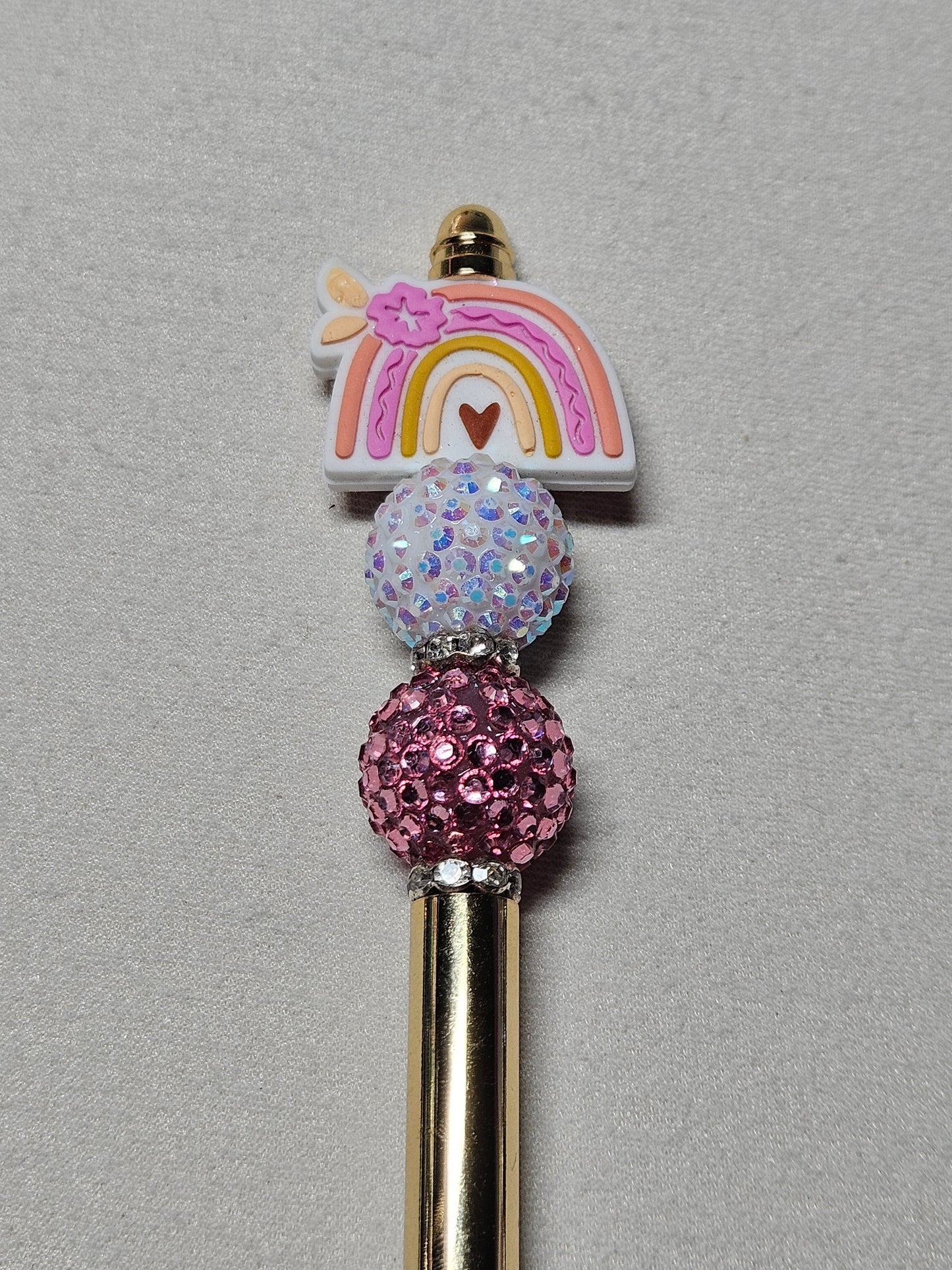 Beaded rainbow gold metal pen